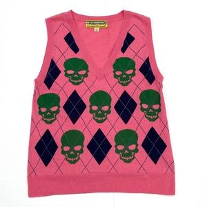 Vintage Pink Cashmere Skull Argyle Libertine Vest
